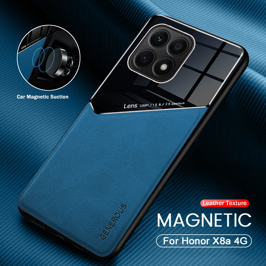 Car Magnetic Holder Leather Phone Case For HonorX8a Honor X8a 4G CRT-LX1 6.7