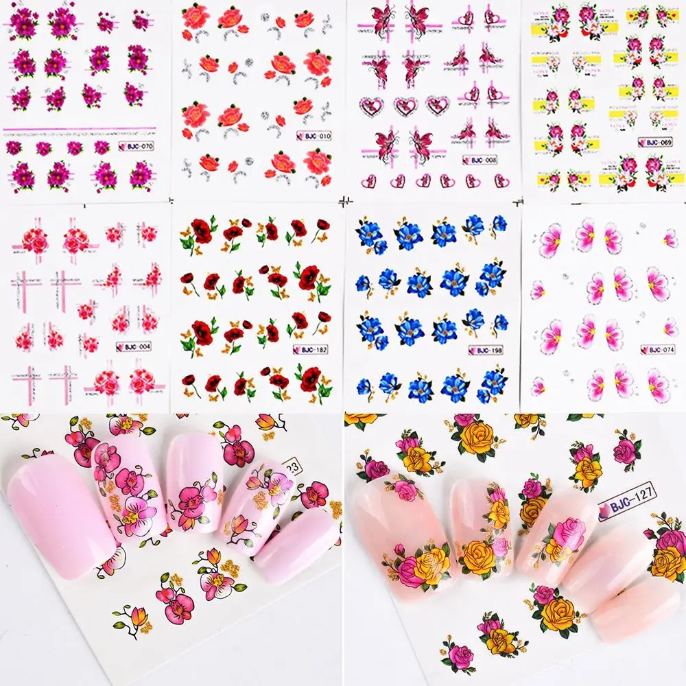 

Flower Nail Sticker Nail Art Decals Water Transfer Wraps Sliders 55pcs