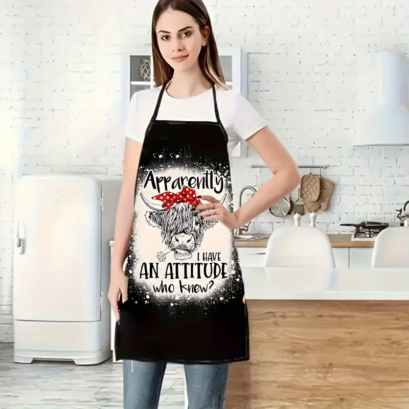 1pc Fashion Cow Print Apron - Sleeveless, Durable Home Kitchen Restaurant Outdoor Party BBQ Apron, Suitable for Cooking And Clea