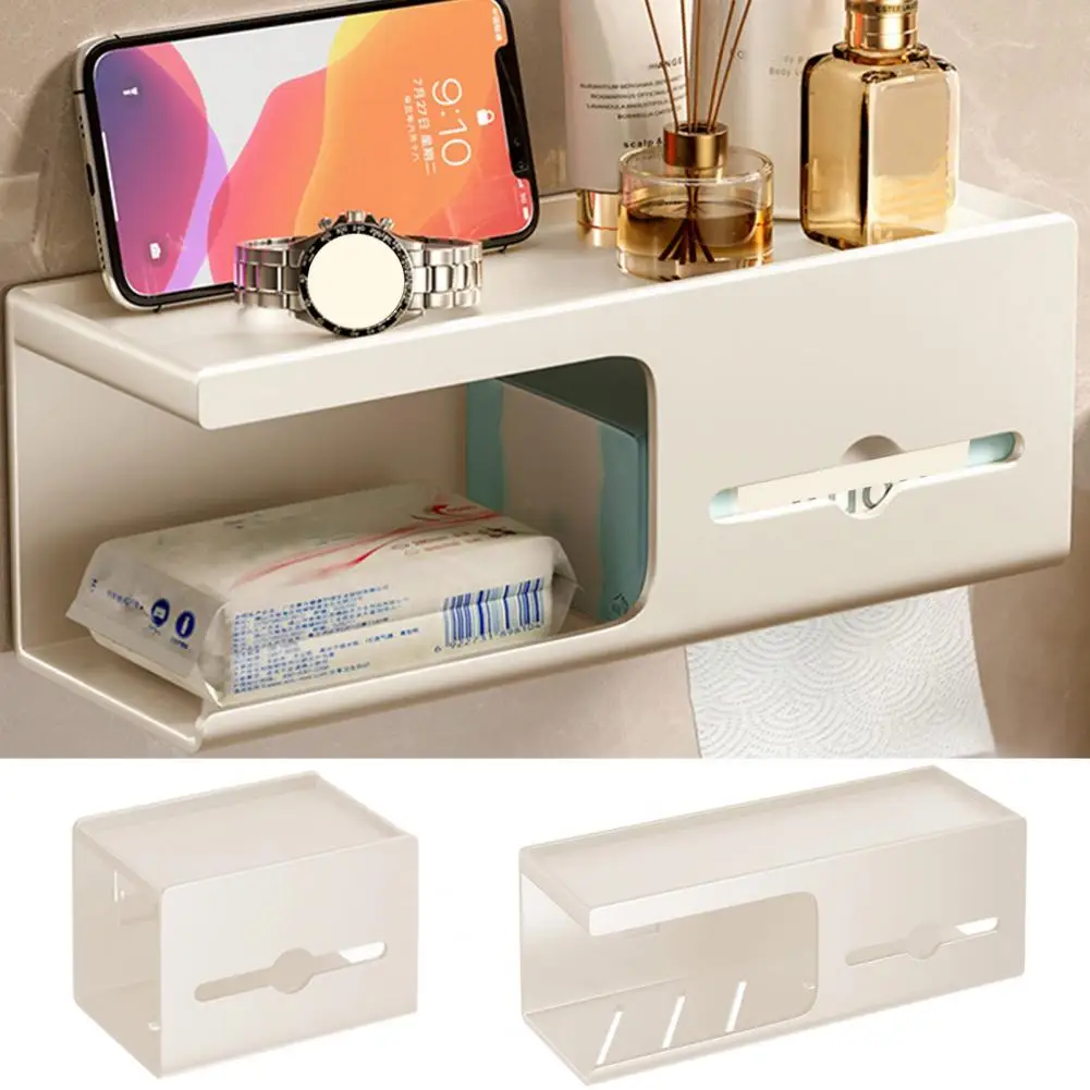 Versatile Bathroom Storage Rack Wall-mounted Toilet Paper Box with Storage Rack Bedroom Organizer Multifunctional for Easy