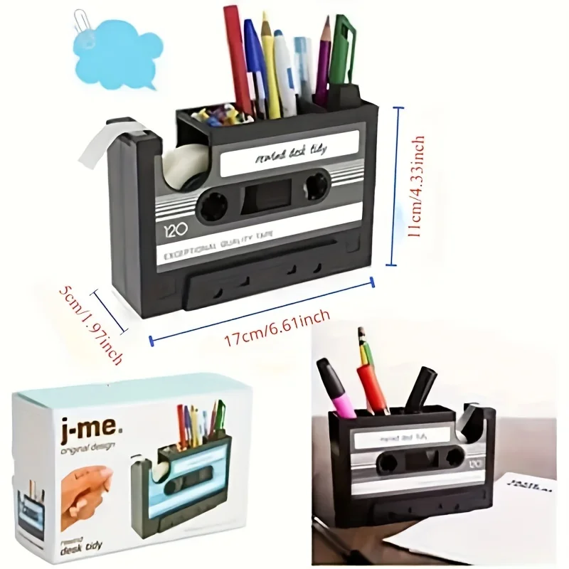 1pc Retro Style Cassette Pen Holder - Made Of Durable Pe Material, Suitable For Daily Office Use JJ1841