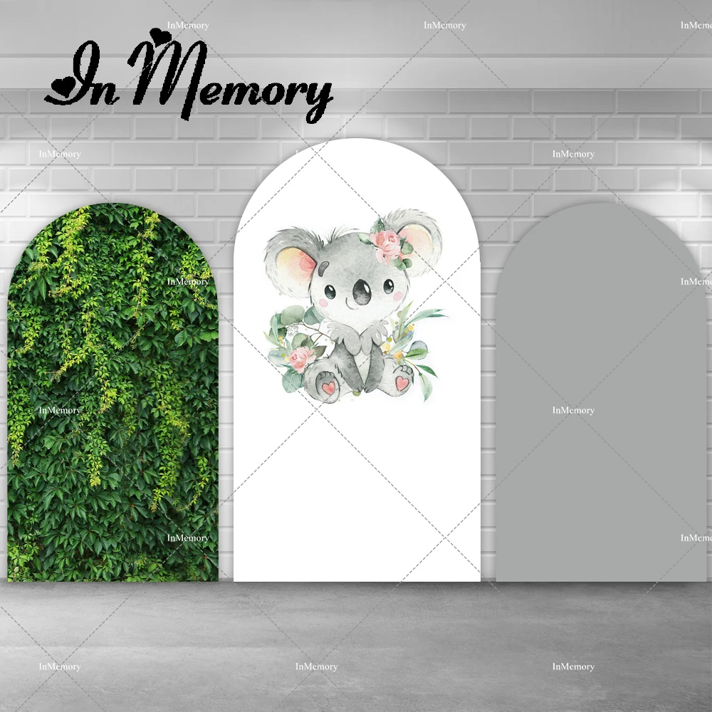 Koala Theme Arch Backdrop Cover for Kids Baby Shower 1st Birthday Party Background Green Grass Chiara Wall Banner Double-sided