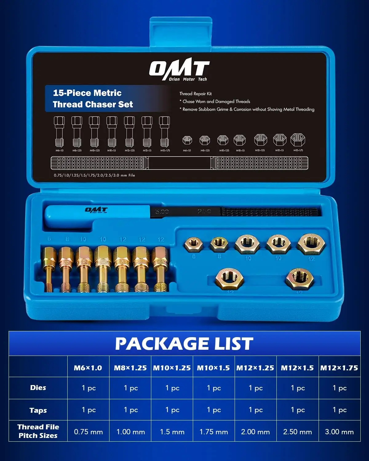 Set Pembuat Ulir Metrik 15-Piece: M6-M12, Termasuk 7 Tap, 7 Dies, 1 File – Peralatan Pembuat Ulir Universal