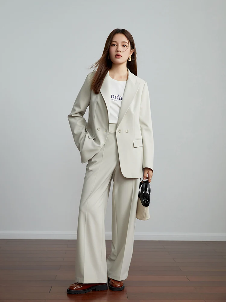 DUSHU Workplace Commute Style Suit Jacket + High -waist Straight Tube Suit Pants for Women Autumn New Female Blazers Sets