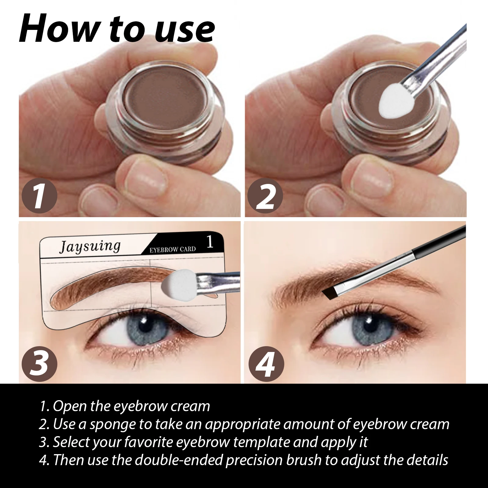 Kit pomata per sopracciglia impermeabile di lunga durata, include pennello, facile da applicare, a prova di sbavature e resistente allo sbiadimento