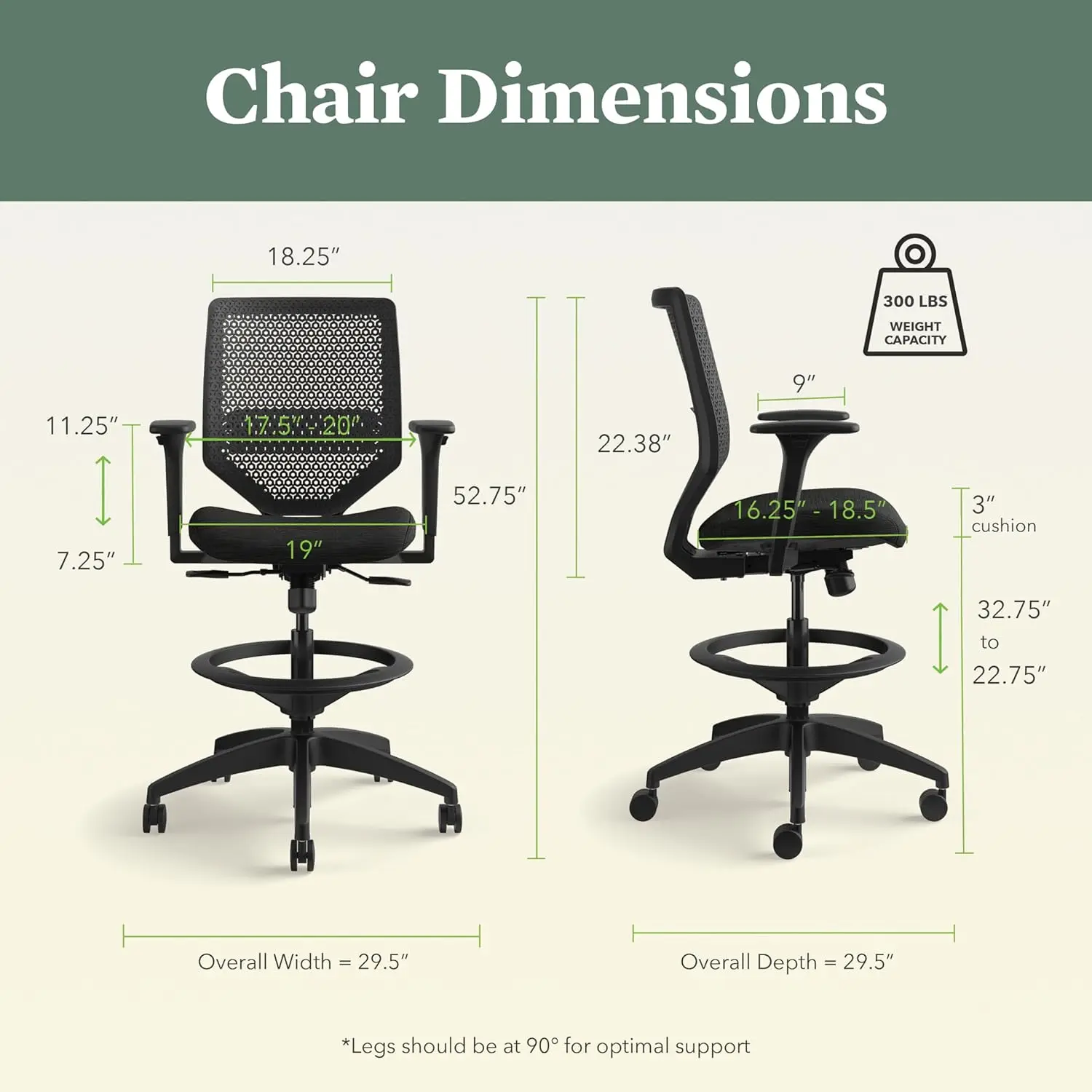 Solve Standing Desk Chair, Reactiv High Back Support, Office Chair With Foot Rest, Ergonomic Office Chairs, Adjustable Height