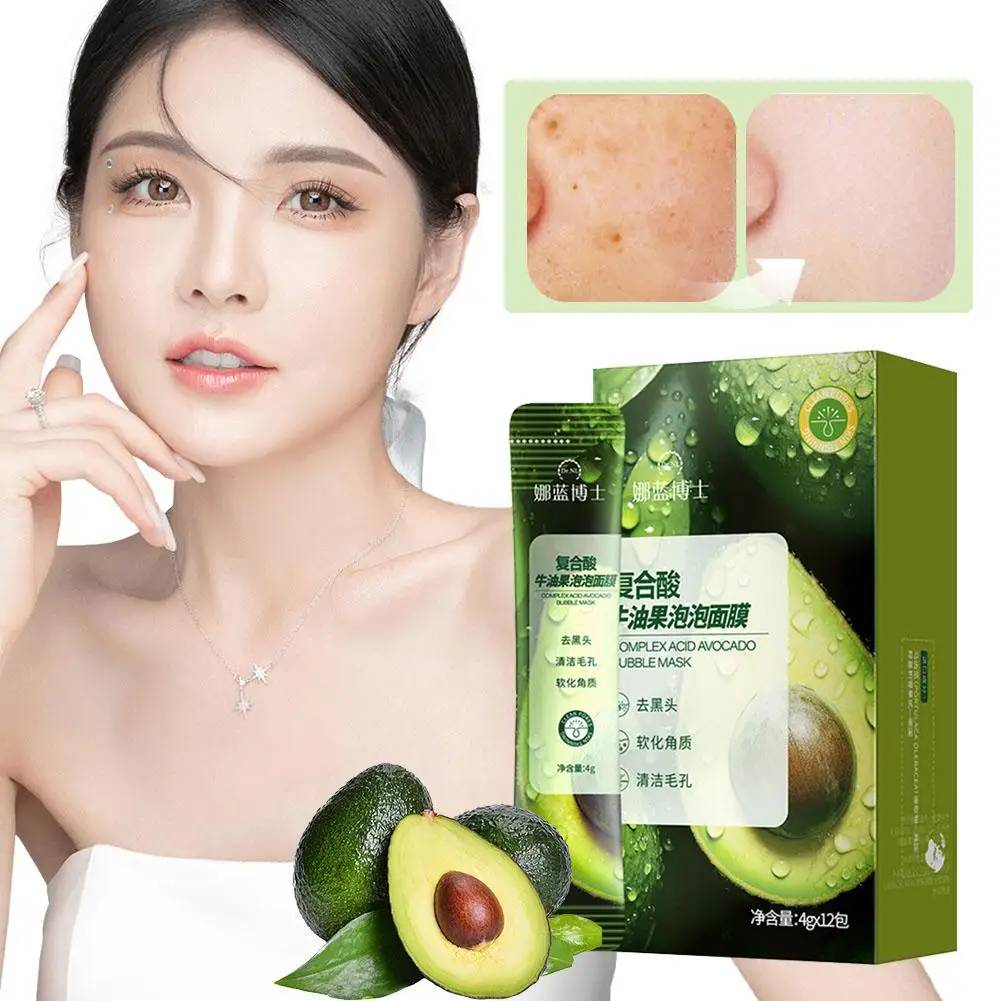 Bubble Mud Clay Avocado Foaming Cleanser 12pcs Moisturizing And Oil Control Clay Mud For Face Dark Heads And Pores For Radi Q8D3