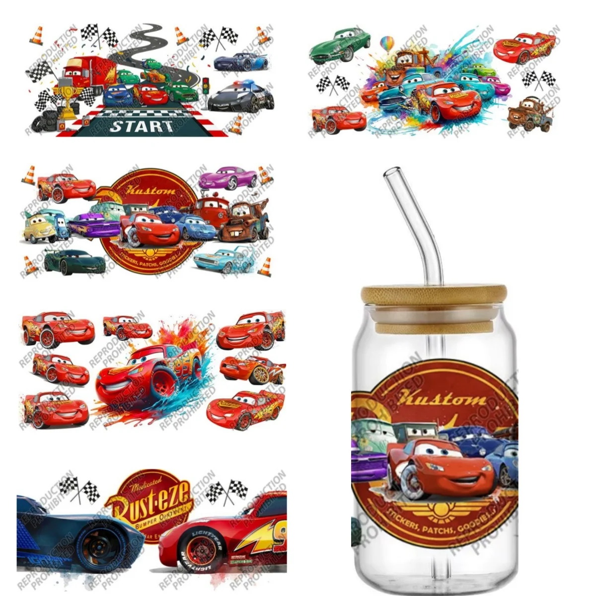 Popular cartoon cars Series DIY Decals 3D Transfers Uvdtf Crystal Stickers 16oz Uv Dtf Irish Vibes Cup Wraps For Libbey Glasses