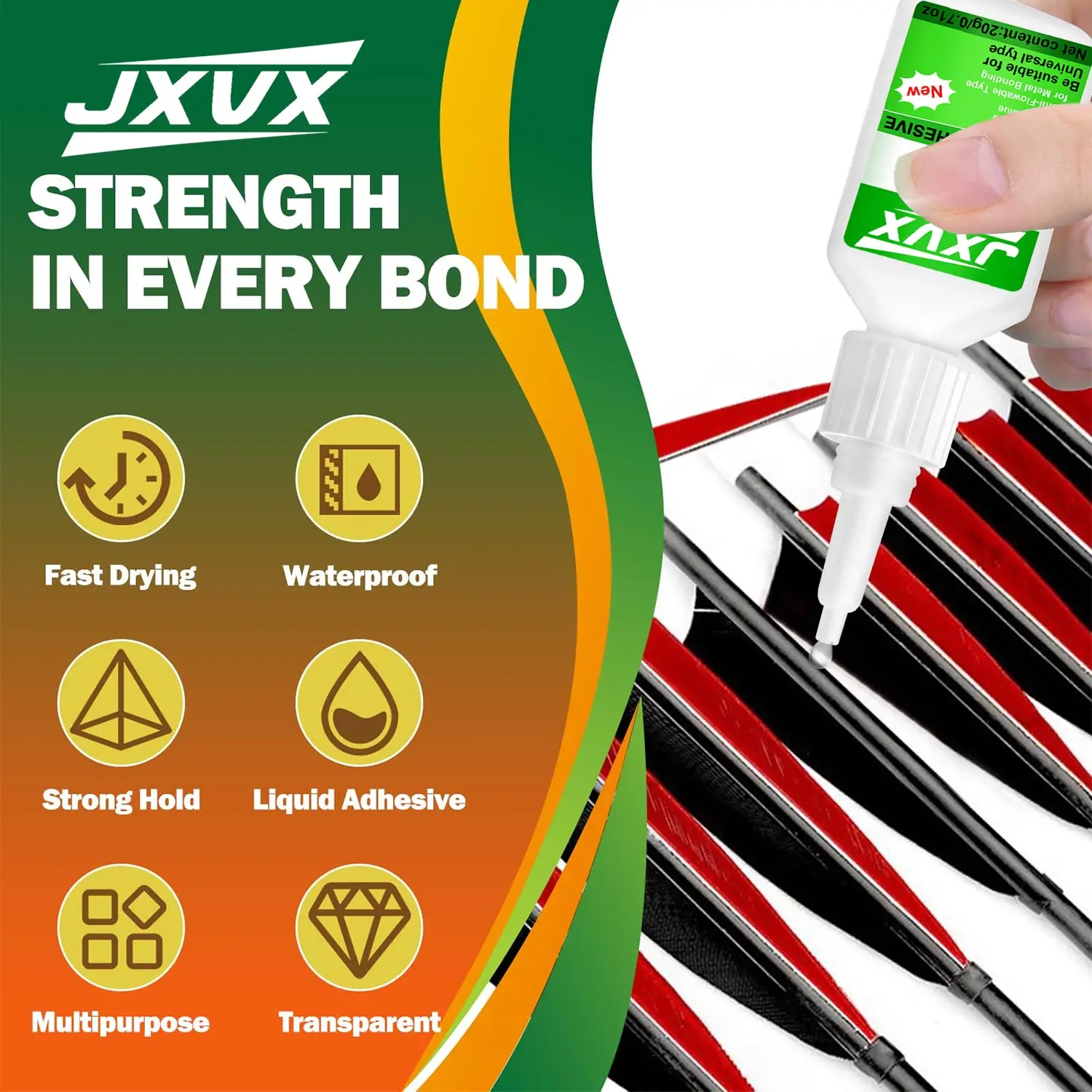 Brand-new upgraded 415 super cyanoacrylate glue, instant drying in 5 seconds, waterproof for bow and arrow repair bondingstable and versatile bonding tool.