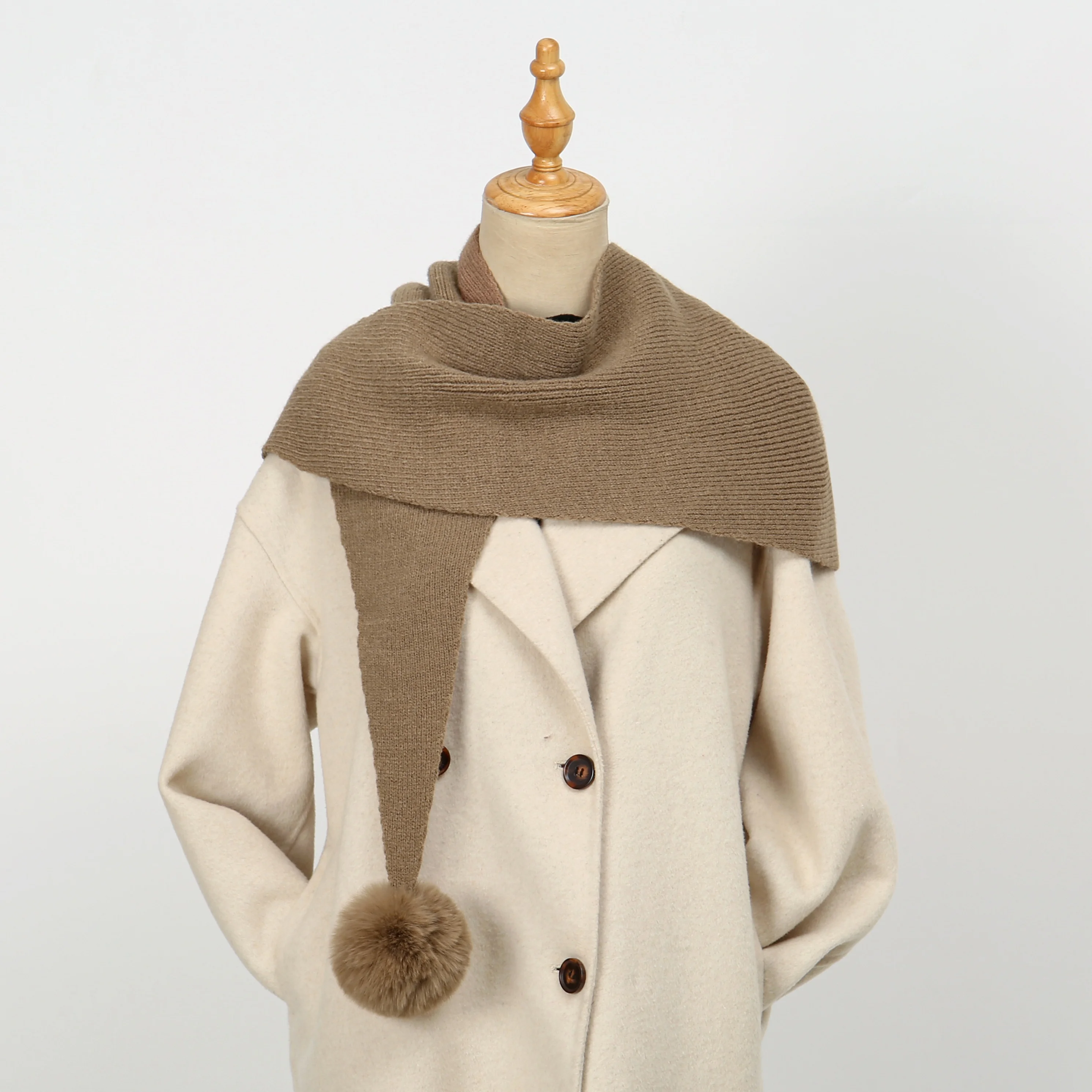 النساء الخريف والشتاء الصوف وشاح محبوك تنوعا ودافئة حماية الرقبة شال رقيق Pompom الأوشحة الخمار 86*36 سنتيمتر #3