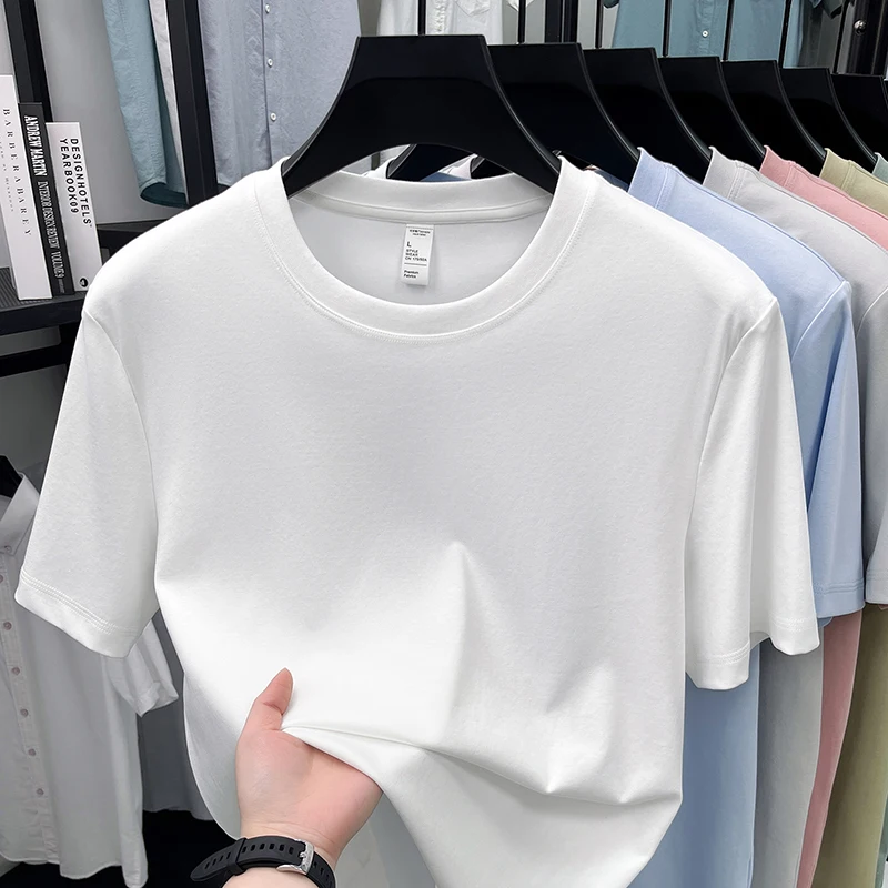 Good Liquid Ammonia Cotton Men Tees 2026 Summer Classic Solid O-Neck Clothes Short Sleeve Breathable T-shirt Pullover Tops