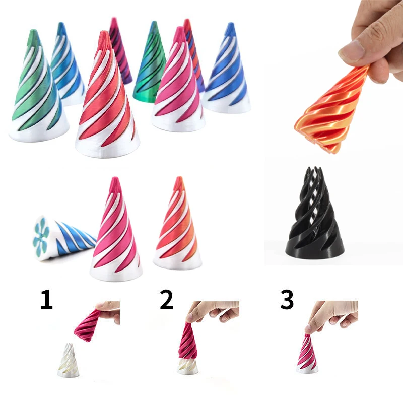 

3D Printed Spiral Cone Fidget Toy Impossible Pyramid Passthrough Sculpture Spiral Cone Decompression Decorative Ornaments 2024