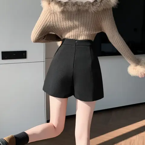 Hög midja ullkjol Höst vinter Dammode Asymmetrisk kort kjol Dubbelknäppt halvkroppskjol 10 best sales Maxi Mall - №8