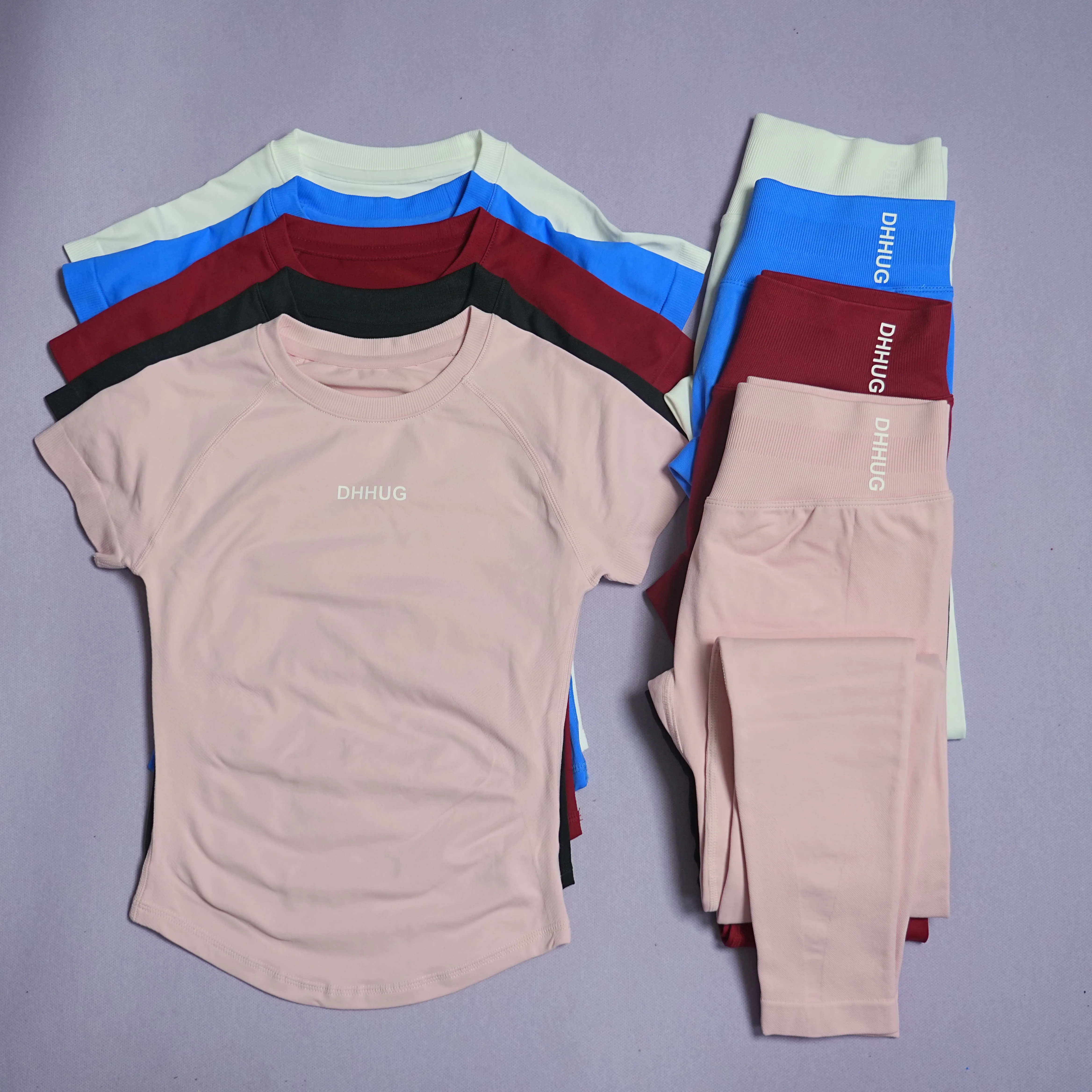 

DHHUG 2 Pieces Sports Sets Short Sleeve Seamless Yoga Top Fitness Set Women Workout Running Sports Shorts Gym Suit