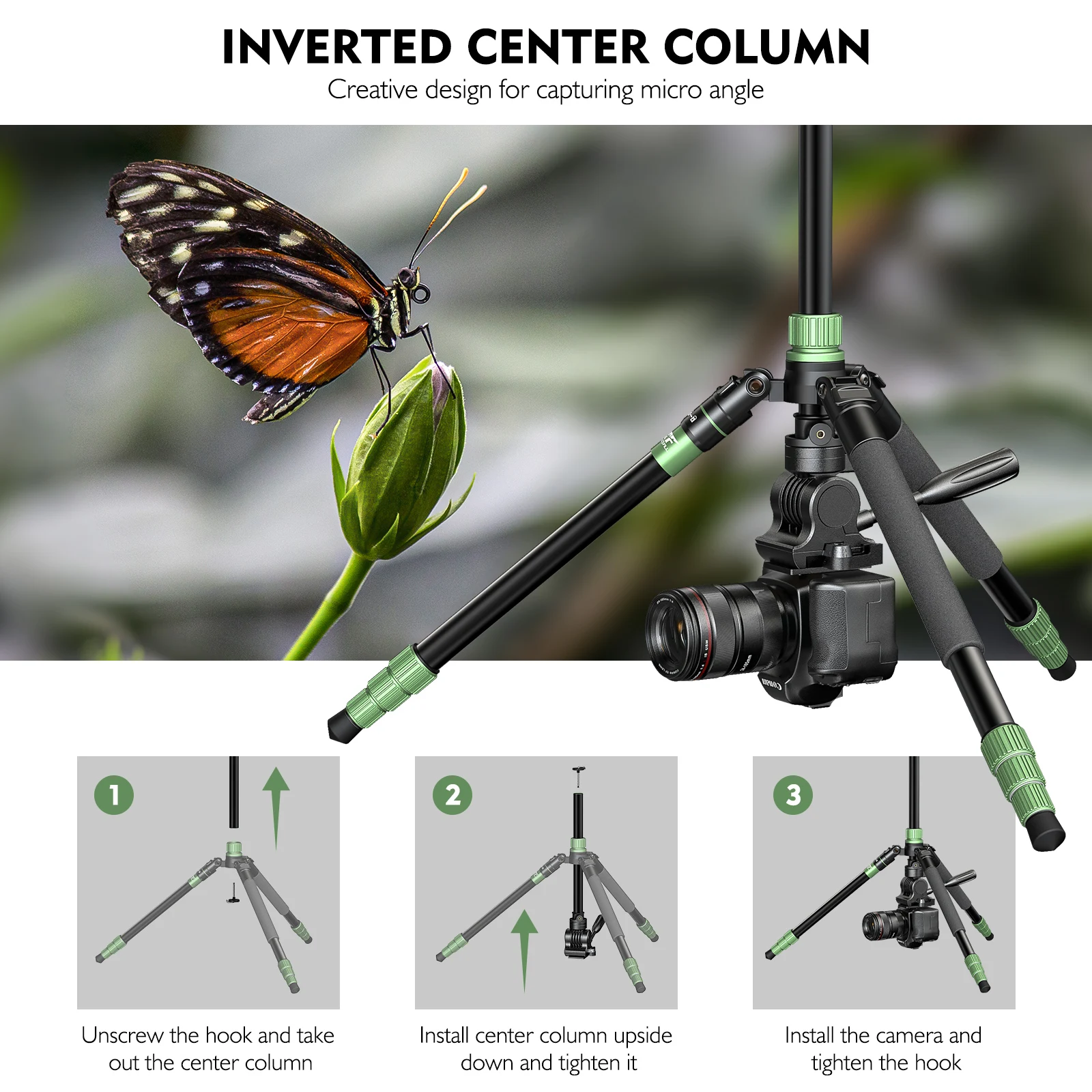 Ultra-Lightweight Portable Travel Tripod 4-Section Legs with 1/4