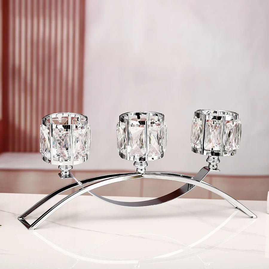 1pc 3 Arms Crystal Candle Holders Bowls Tealight Candelabra - Votive Candle Holder Ornaments Candlesticks Candle Centerpieces