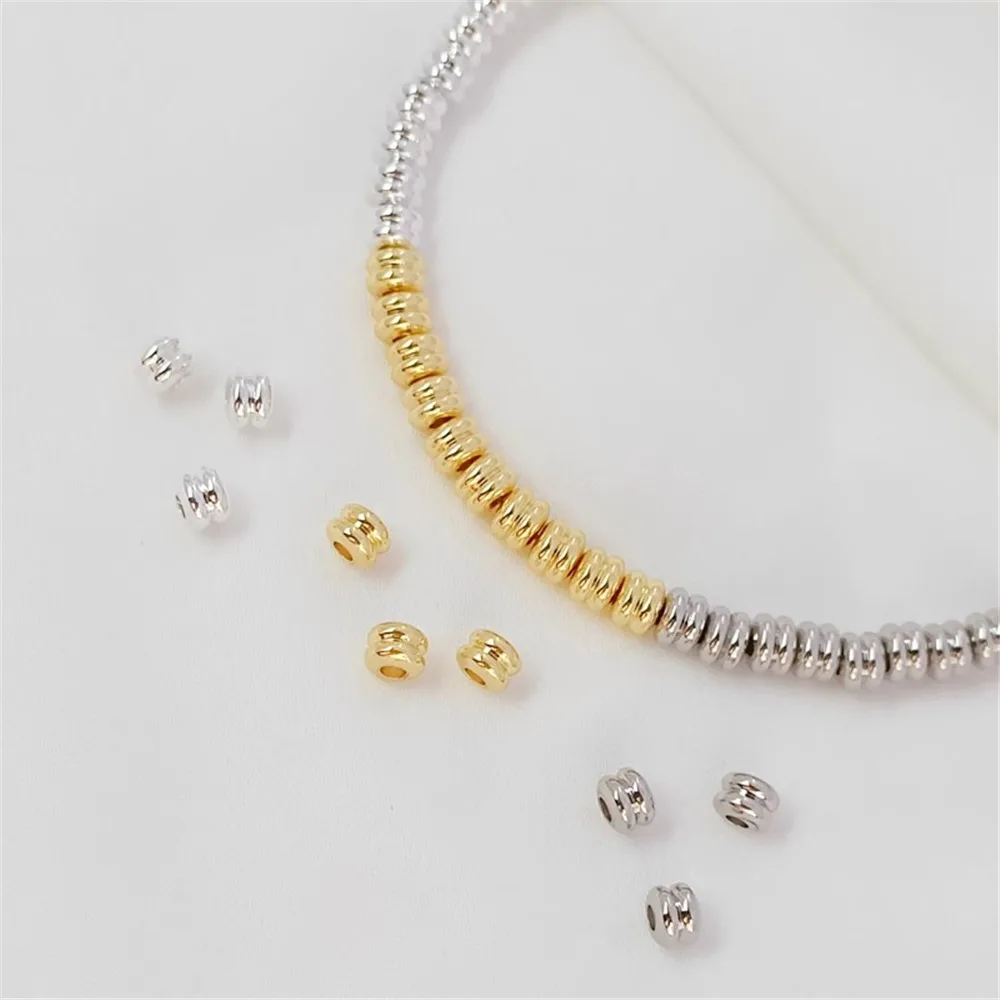 

14K Gold-plated Silver White K Double-layer Wheel Beads Double-line Spacer Beads DIY Handmade Bracelet Accessory Spacer Beads