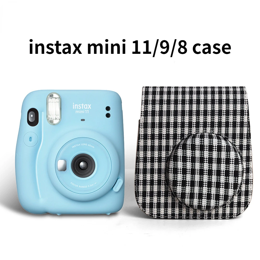 Fujifilm Instax Mini 11 9 8 фотоаппарат, искусственная кожа, черно-белая клетчатая мгновенная пленка, сумка для камеры, наплечный защитный чехол