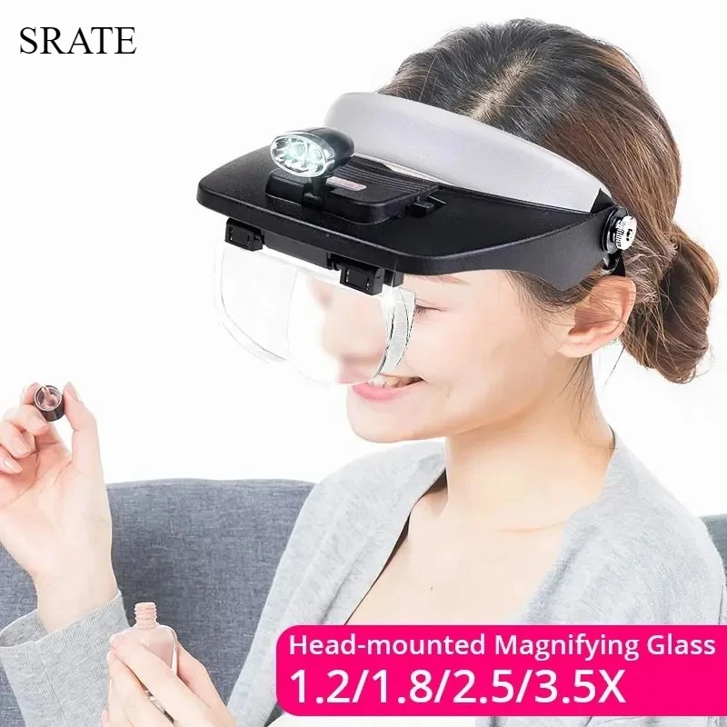 

Head-mounted Helping Hand Soldering Phone Screen Magnifier Magnifying Glasses with LED Lights Solder Clamp 4 Groups of Lenses