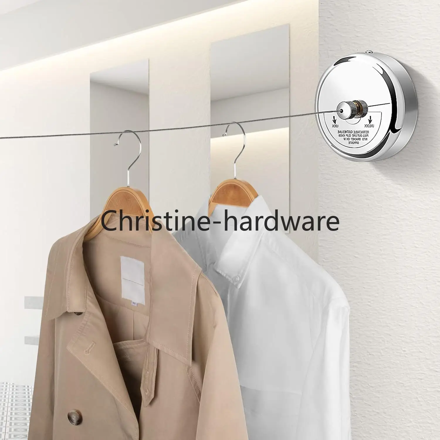 Retractable Clothesline, 304 Stainless Steel Clothes Line Dryer Heavy Duty Adjustable Stainless Steel Indoor & Outdoor, 9.2 feet