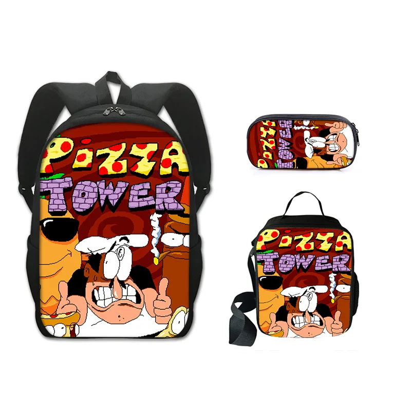 Classic Popular Novelty Funny Pizza Tower 3D Print 3pcs/Set pupil School Bags Laptop Daypack Backpack Lunch bag Pencil Case