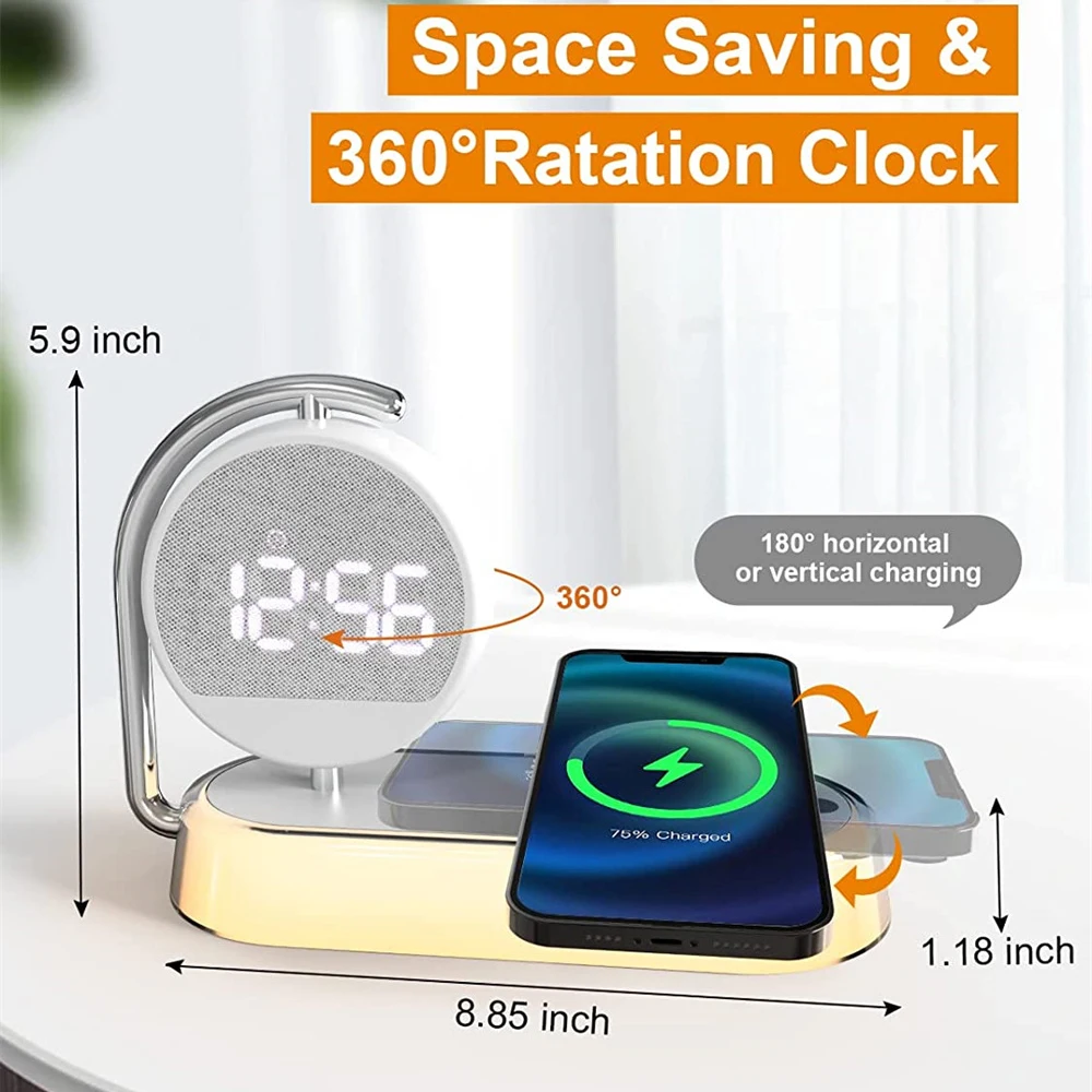 3 In 1 LED Night Light Alarm Clock Wireless Fast Charger Atmosphere Lamps Bedside Lamp for Table Desktop Clock Home Decor