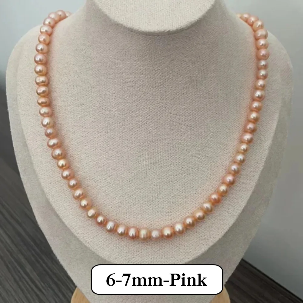 925 Silver Color Clasp Natural Freshwater Pearl Necklace for Women 100% 6-7mm Potato Shaped Pearls Delicate Jewelry Necklace AA+