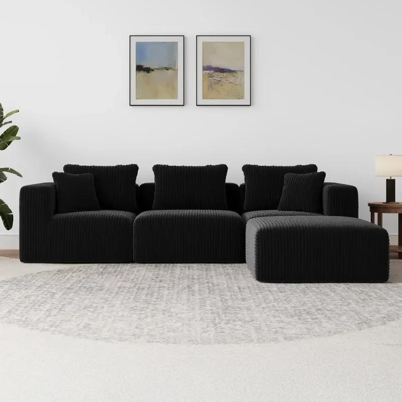 Modern Design Compressed Vacuum L-Shaped Sofa Pocket Spring Filled Corduroy Sectional Sofa Set Modular Apartment Compressed