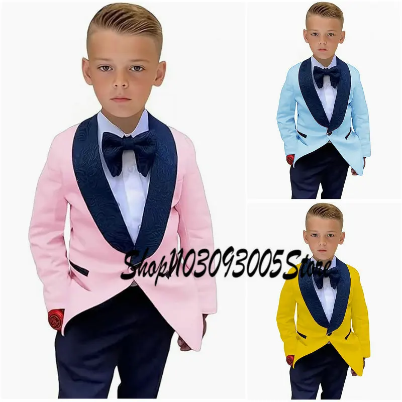 

Suits For Boys Wedding Tuxedo Shawl Collar Jacquard Pictures Formal Party Dress Kids Blazer Pants 2 Piece костюм для мальчика