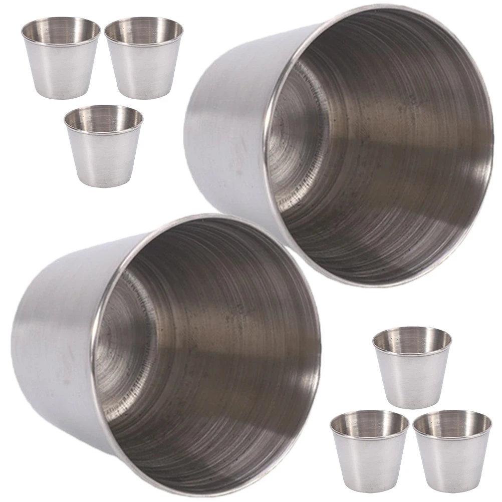 

8pcs Stainless Steel Cups Portable Camping Drink Accessories Reusable Sauce Containers Metal Storage for Whiskey Coffee Tea