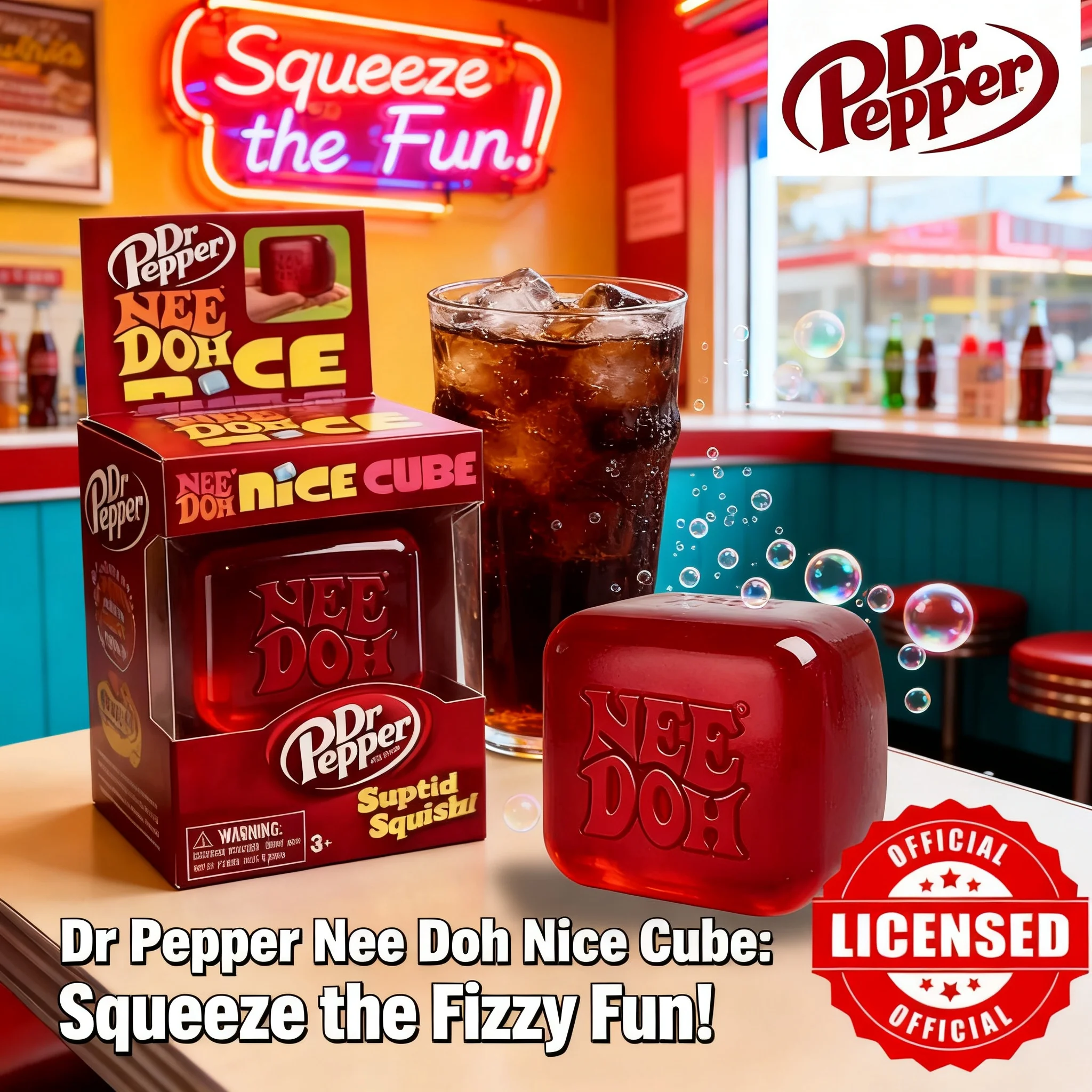 Dr Pepper NeeDoh Nice Cube Squishy Stress Relief Toy Soft Squeeze Fidget Cube for Kids Adults Anxiety Sensory