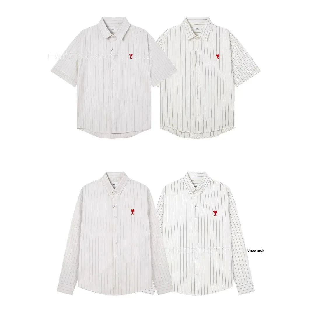 Camisa Oxford de algodón bordada clásica para primavera y verano, camisa holgada informal a rayas Unisex para parejas, manga larga corta con botones