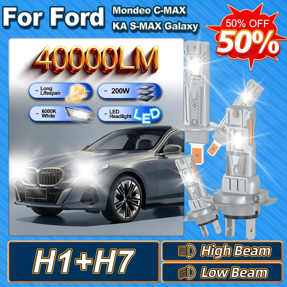 

200W H1 High Beam H7 Low Beam Headlight For Ford Mondeo 2001-2014 C-MAX 2007-2010 KA 1996-2008 S-MAX 2006-2014 Galaxy 2001-2014