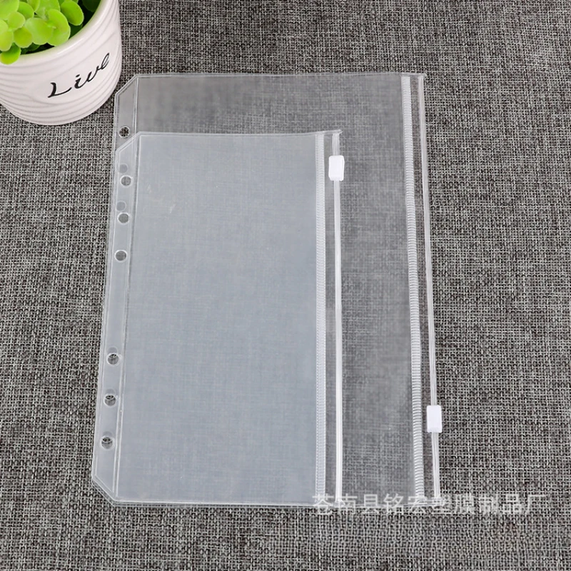 A5 A6 A7 6-hole Transparent Frosted PVC Fill Zipper Bag for Loose-leaf Notebook Coil Book Notepad Scrapbook Replace Inner Page