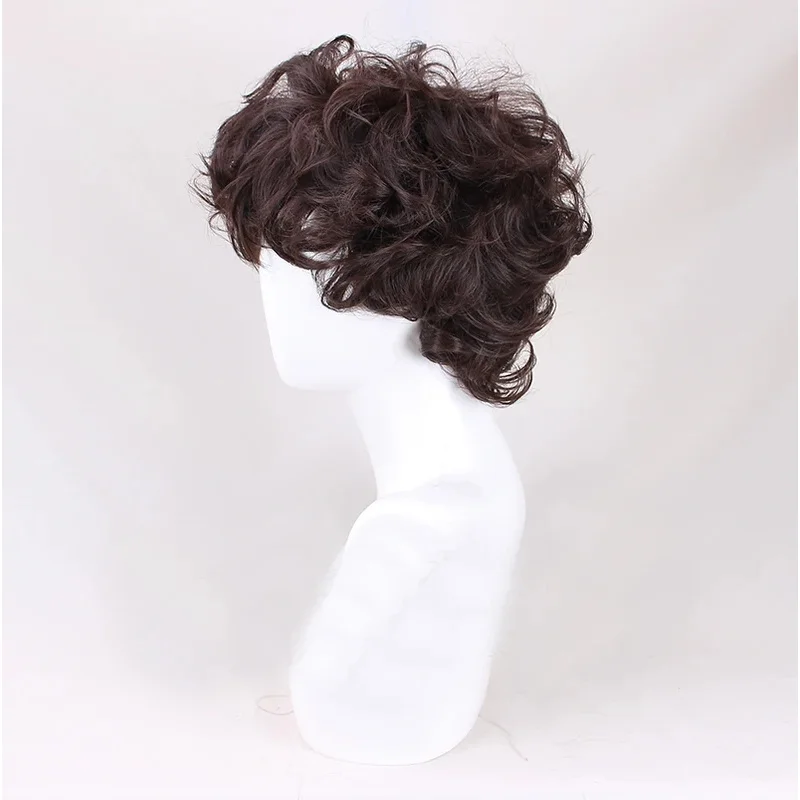 Frodo Baggins Cosplay Wig Brown Short Curly Heat Resistant Synthetic Hair Role Play Wigs   Wig Cap