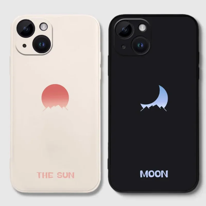 The Sun Moon Couple Paired Phone Case For iPhone 15 14 13 11 12 16 Pro XS Max 13Mini XR SE 7 8 Plus Matte Lovers Cover Fundas