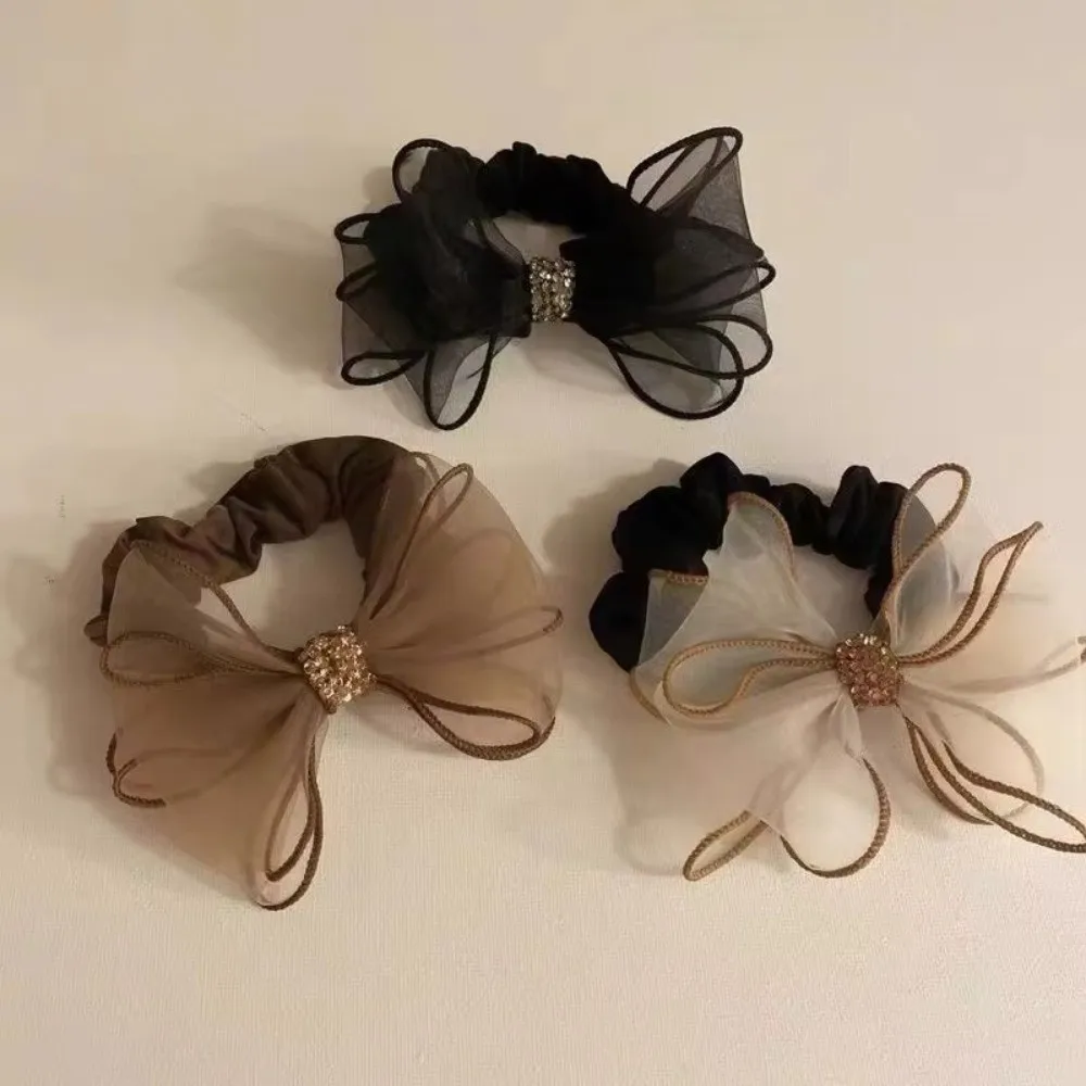 

Новые сетчатые резинки для волос со стразами, лента из органзы, бант, резинки для волос, хвост, аксессуары для волос для женщин и девочек