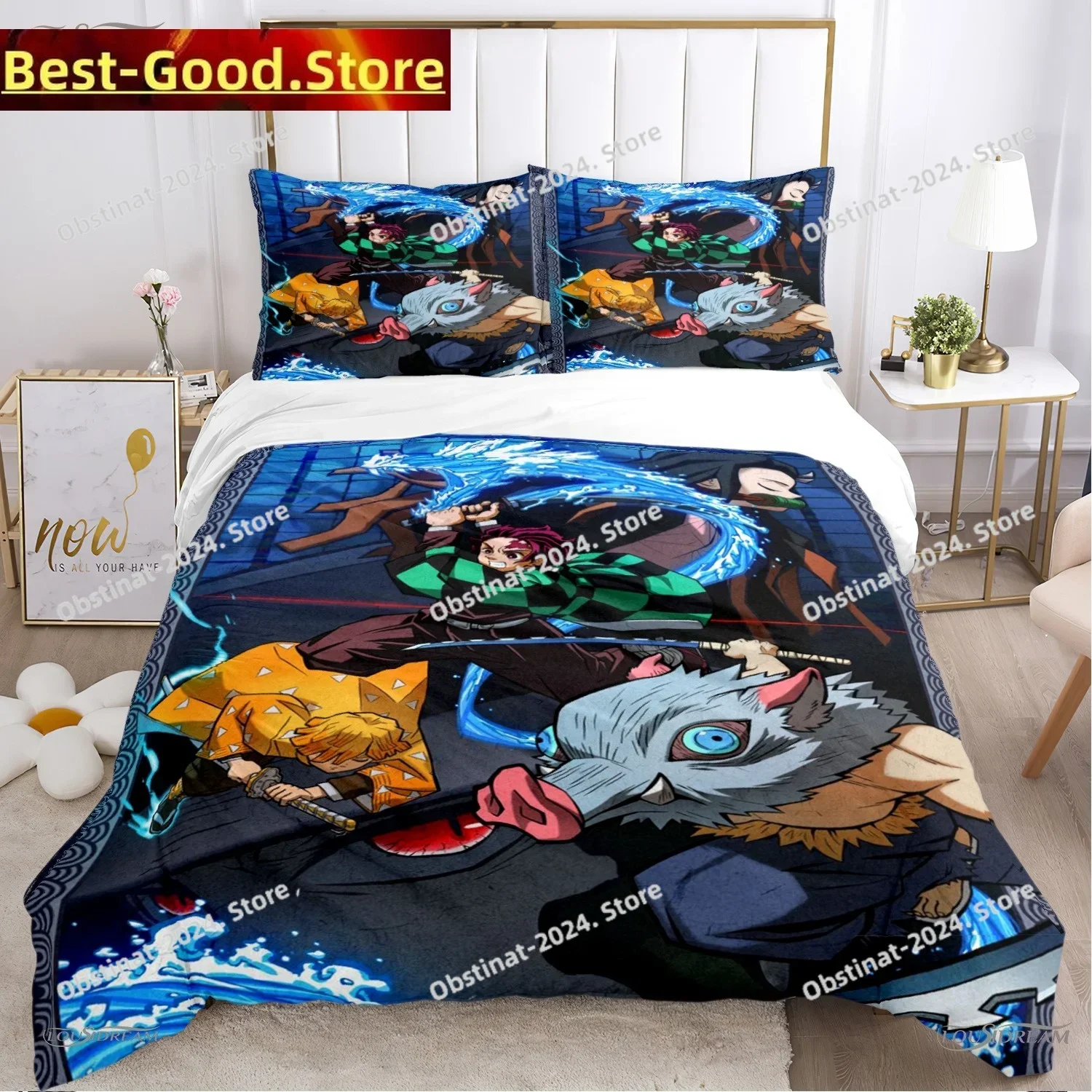 Cartoon D-Demon-Sla Anime All Season Bedding Set Printed single Comforter Duvet Cover Pillow Case 3 Pieces Sets Kids Adult Size