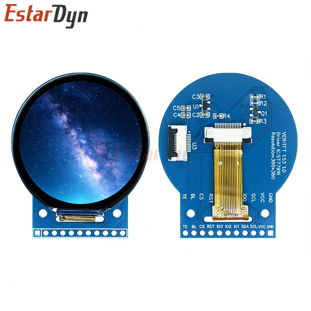 Estardyn 1.53 Inch Round TFT LCD Display 360x360, ST77916 QSPI Interface Color Screen for Smart Watch DIY