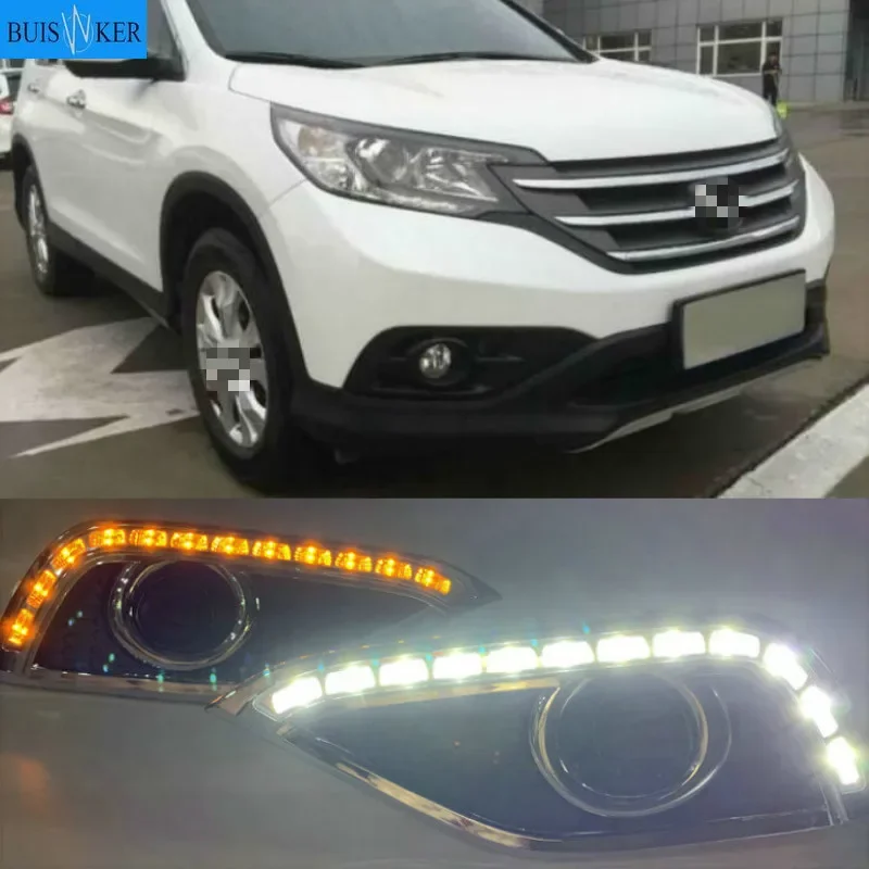 

1Pair DRL Driving Daytime Running Light DRL with Turn signal For Honda CRV CR-V 2012 2013 2014 fog lamp Relay Daylight