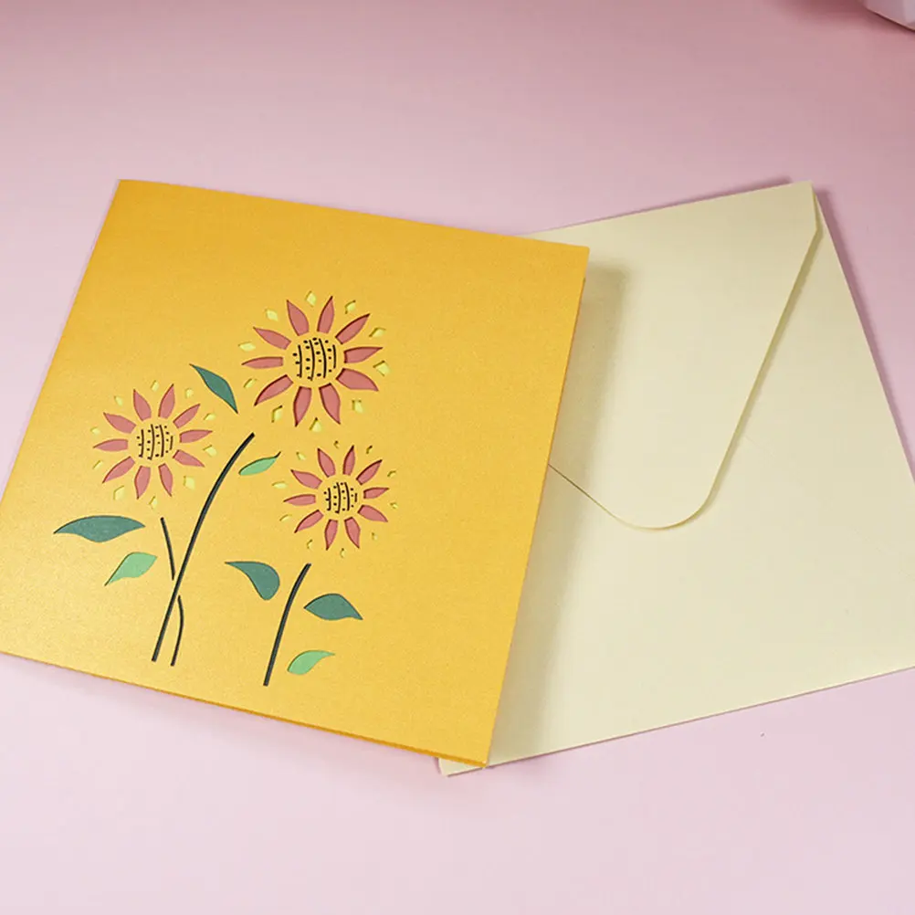 

3D-открытки с подсолнухами: Премиум-качество, легкие, ручной работы, изящные. Открытки на День рождения, День благодарения, Новый год, Рождество, праздничные поздравительные открытки.