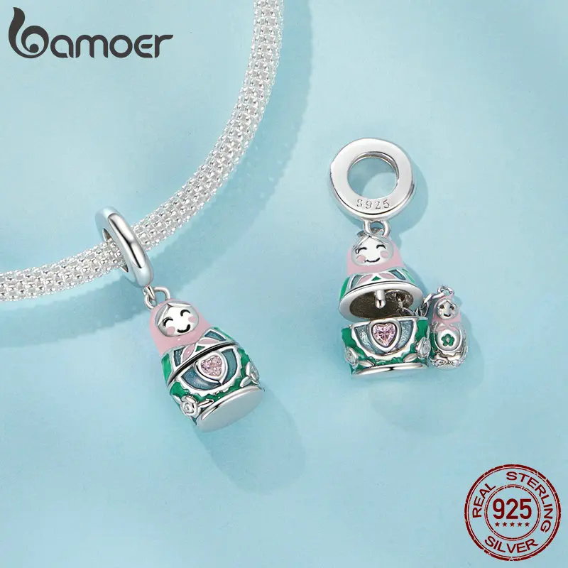 BAMOER Solid 925 Sterling Silver Matryoshka Doll Charm Bead fit Original Bracelet & Necklaces Jewelry DIY bamoer Charm SCC2901