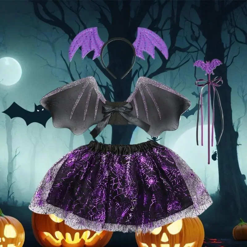 652F مجموعة أزياء الخفاش المكونة من 4 قطع من إكسسوارات أزياء الهالوين للأطفال، بما في ذلك جناح الخفاش والتنورة وعصابة رأس جناح #2