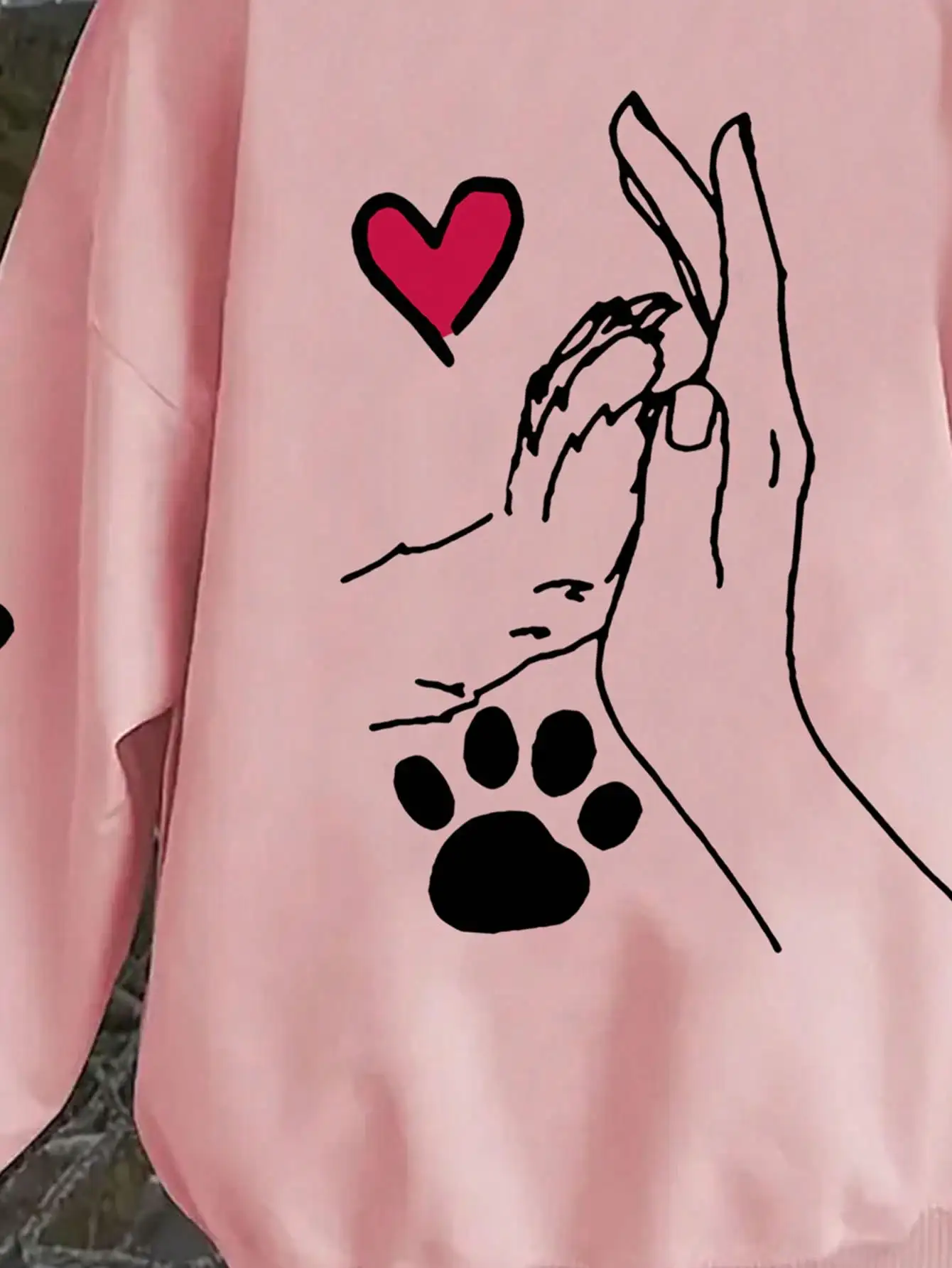 Lässiger und eleganter Damen-Hoodie aus Polyester mit Hundepfoten- und herzförmigen Abdrücken, Kapuzenpullover, Tiermuster – Detail 8