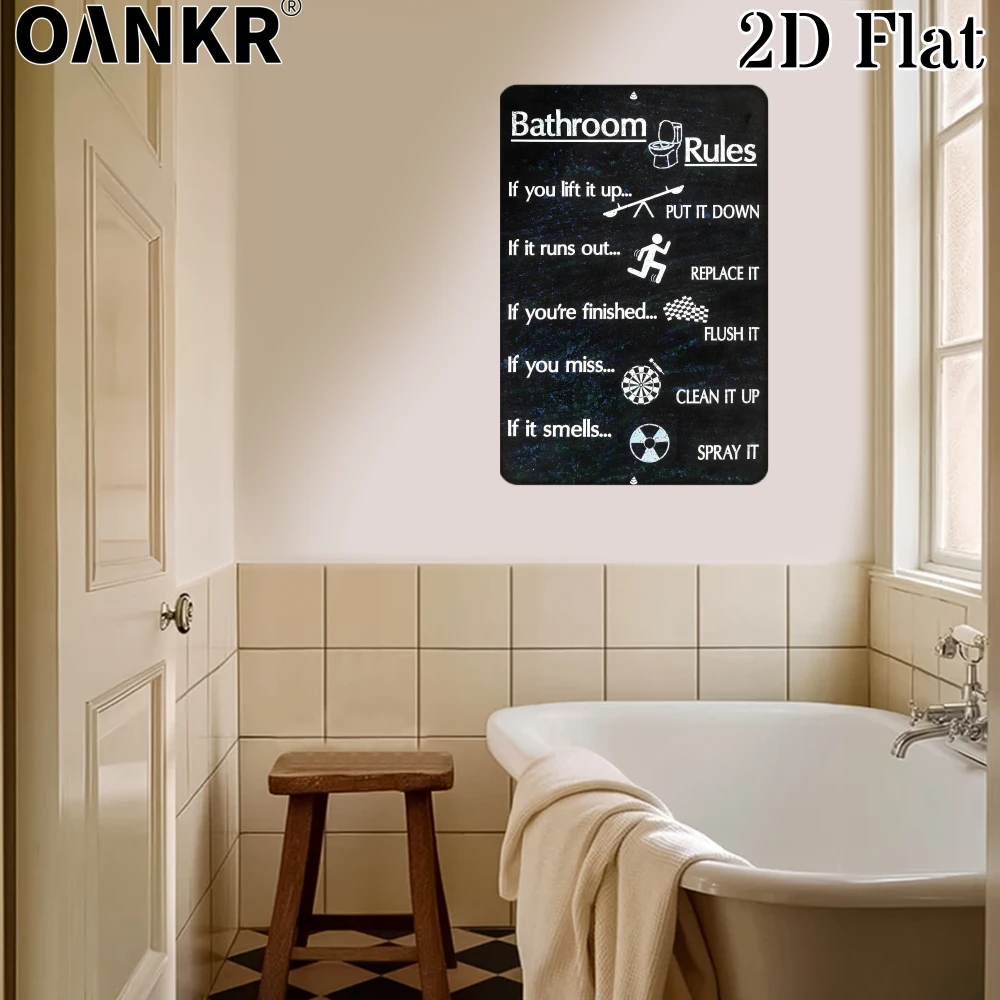 Vintage Bathroom Decor Poster Metal Tin Sign, Bathroom Rules Art Poster Metal Signs for Toilet Home Art Decor Plaque Accessories
