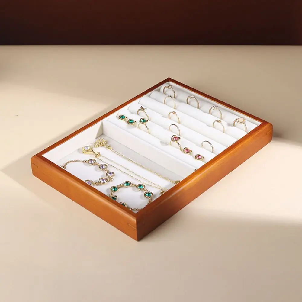 

Multi-Grids Wood Rings Tray Velvet Ear Studs Case Ring Earring Holder Jewelry Display Jewlery Organizer