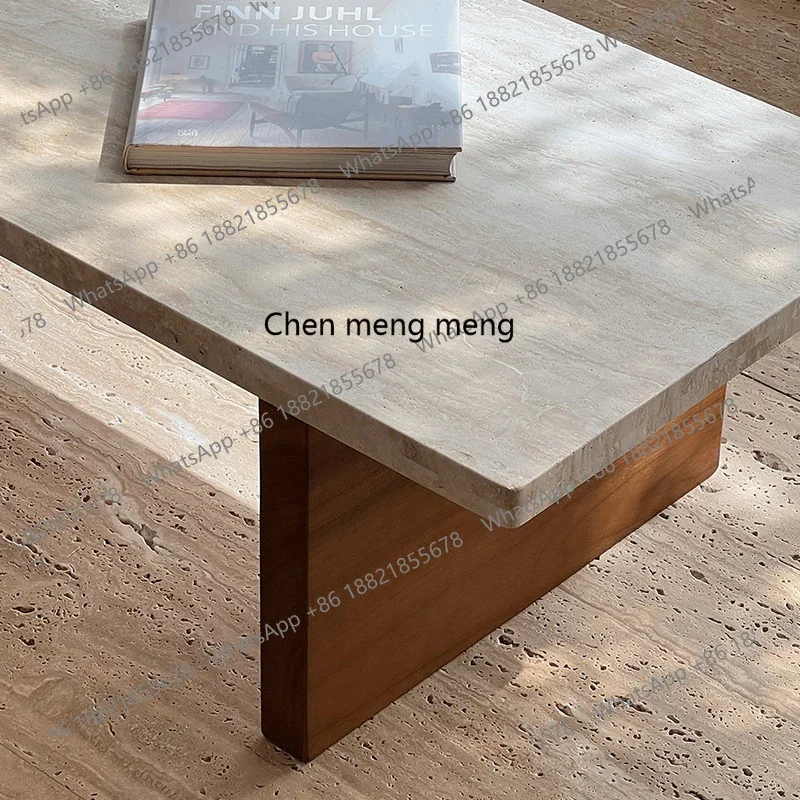 X طاولة قهوة من الحجر الجيري الطبيعي مستطيلة، غرفة معيشة فيلا منزلية كبيرة وطاولة قهوة من الخشب الصلب #5