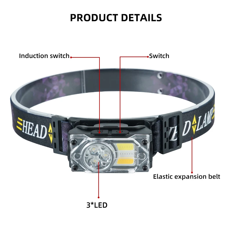 6Led Strong Light Headlamp USB Rechageable Motion Sensor Headlight Portable Fishing Camping Outdoor Head Lamp Work Flashlight