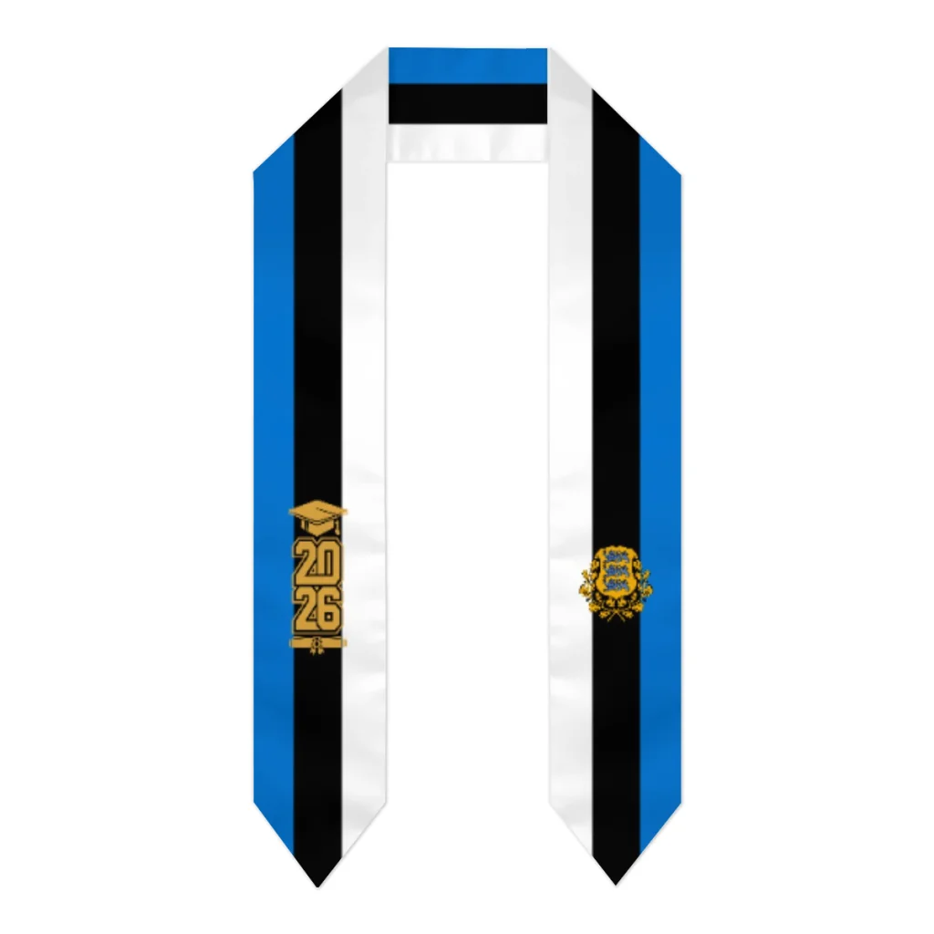 Class of 2026 Estonia Flag Scarf Graduation Sash Stole International Study Abroad Adult Unisex Party Accessory Top Print