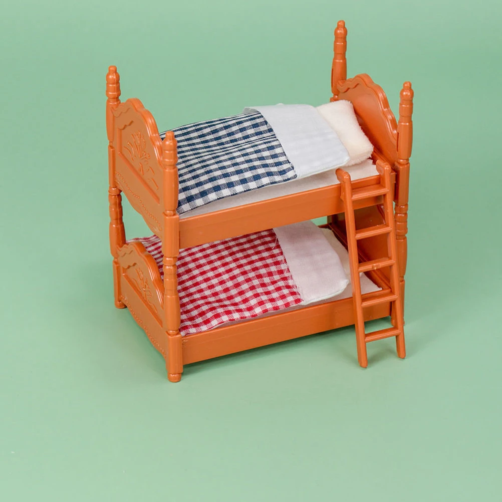 

2 Sets Mini Bed Furniture Bunk Beds Toy Dollhouse Bunkbeds Cloth Cozy Bedroom Decor Model Equipment for Dollhouses